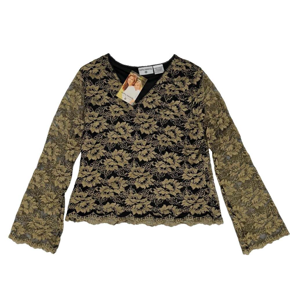 Kathy Ireland Gold Black Floral Lace Blouse Top Size L NWT Kmart Vintage Holiday